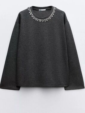 Zara embellished collared sweater small NWT